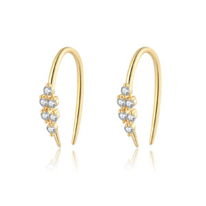 925 Silver/Gold Paved-Crystal Hook Huggie Earrings-MME665