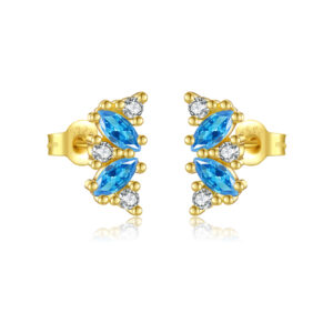 925 Silver Gold Plated Blue Zircon Stud Earrings-MME1097