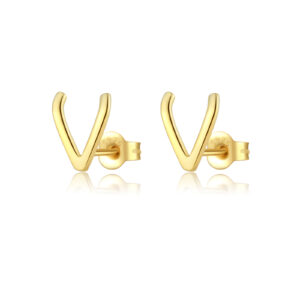 925 Silver Gold Minimalist V-Shaped Stud Earrings-MME648