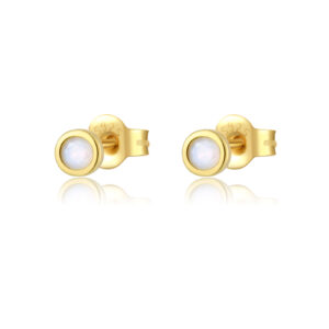 925 Silver Gold Beaded Mother-of-Pearl Round Stud Earrings-MME646