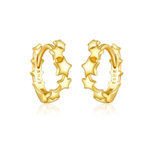 925 Silver Gold Plated Star Huggie Earrings-MME1094