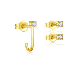 925 Silver Gold 3-Piece CZ-Embedded Hook Stud Set-MME628