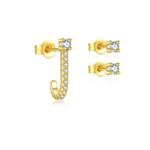 925 Silver/Gold Minimalist 3-Piece Full-CZ Hook Stud Set-MME627