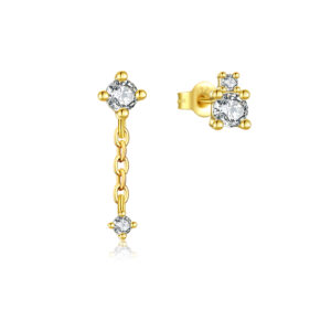 925 Silver/Gold Asymmetric Left-Right Chain CZ Charm Minimalist Studs-MME626