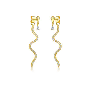 925 Silver Gold Chain CZ Charm Curved Minimalist Studs-MME623