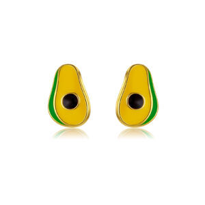 925 Silver Gold Epoxy Avocado Stud Earrings-MME605
