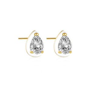 925 Silver Gold Epoxy Trim Pear CZ Studs-MME600