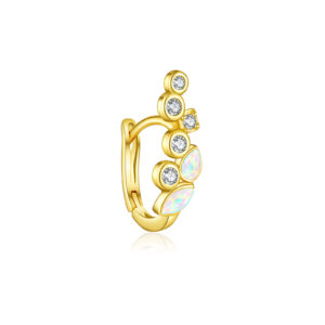 925 Silver Gold Plated Zircon & Opal Huggie Earrings-MME1091