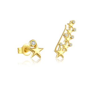 925 Silver Gold Bezel Star Stud & Dangle Set (Asymmetric Pair)-MME586