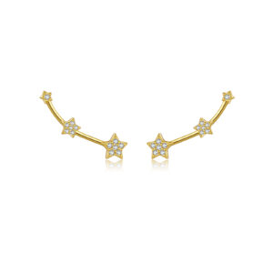 925 Silver Gold Fully Paved Star Chain Asymmetric Studs-MME583