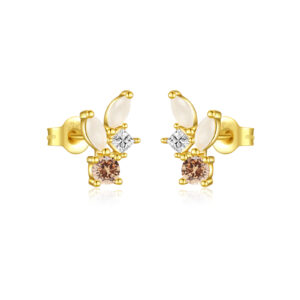 925 Silver Gold Curved Multi-Gem Asymmetric Studs-MME582