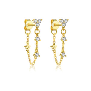 925 Silver Gold Double-Crystal Star Drop Chain Studs-MME572