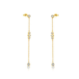 925 Silver Gold Bezel Chain CZ Charm Dangle Stud-MME559