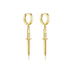 925 Silver Gold Sword Charm Huggie Earrings-MME558