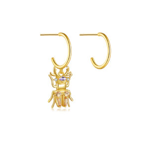 925 Silver Gold Double-Crystal Beetle Charm Ear Hooks-MME552