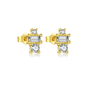 925 Silver Gold Double-Crystal Triple-Stacked Stone Studs-MME533