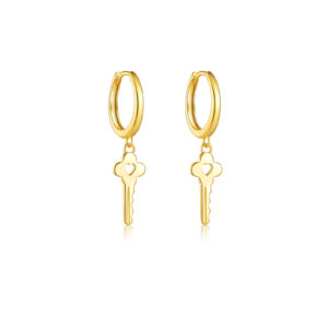 925 Silver Gold Key Charm Huggie Earrings-MME524