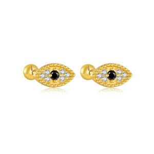 925 Silver Gold Beaded Rim Multi-CZ Evil Eye Stud Earring Set -MME422