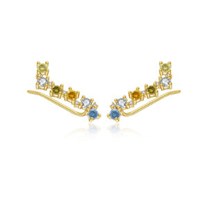 925 Silver Gold Curved Claw-Prong Set Color CZ Ear Cuff-MME745