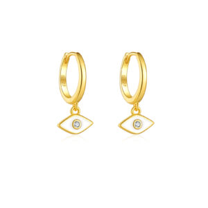 925 Silver Gold CZ Color Evil Eye Charm Huggie Earrings-MME595