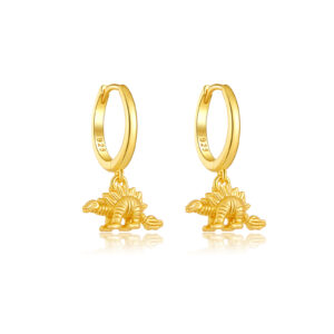 925 Silver Gold-Plated Stegosaurus Charm Huggie Earrings -MME073