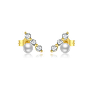 925 Silver Gold CZ & Pearl Minimalist Versatile Studs-MME517