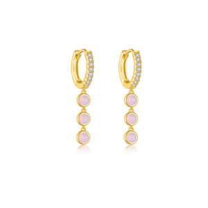 925 Silver Gold Pavé CZ Bezel-Set Pink Drop Huggies-MME510