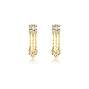 925 Silver Gold Bezel-Set Chain CZ Charm Multi-Chain CZ Studs-MME473