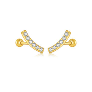 925 Silver Gold CZ-Studded Crescent Earrings MME465
