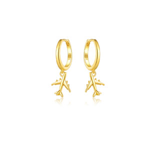 925 Silver Gold Airplane Pendant Huggie Earrings-MME449