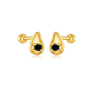 25 Silver Gold Beaded Rim Dual-CZ Teardrop Ear Cuff Studs -MME426