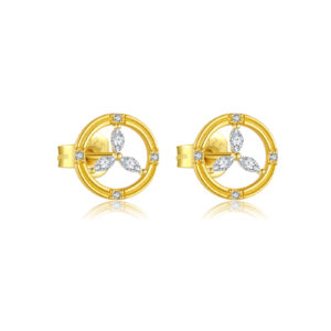 925 Silver Gold Plated Clover Round Earrings-MME1083