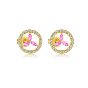 925 Silver Gold Plated Marquise Pink & Round Stone Round Earrings-MME1082