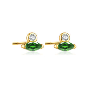 925 Silver Gold Three-Tone Marquise & Bezel-Set Round Stud Earrings-MME330