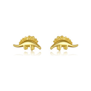 925 Silver Gold Polished Stegosaurus Stud Earrings-MME314
