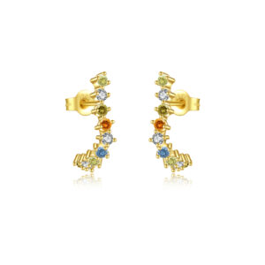 925 Silver Gold Claw-Prong Set Curved Color CZ Earrings-MME746