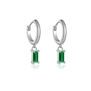 925 Silver Gold-Plated Baguette CZ Drop Huggie Earrings (Multiple Colors Available) -NNE123