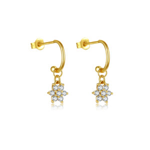 925 Silver Gold Flower Cluster Drop Hook Studs-MME491