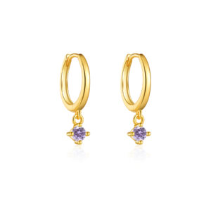 925 Silver Gold Single-Crystal Dangle Huggie Earrings-MME271