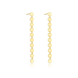 925 Silver Gold Disc Chain Drop Stud Earrings-MME254