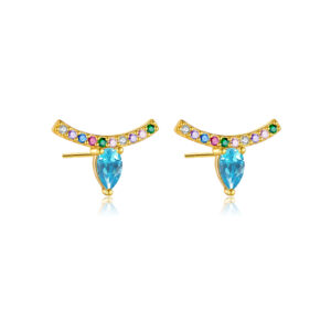 925 Silver Gold V-Shape CZ Paved Pear Drop Stud Earrings-MME233