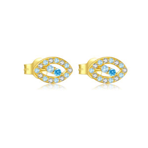 925 Silver Gold Plated Oval-shaped Round Blue Stone Stud Earrings-MME1062