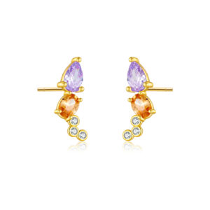 925 Silver Gold Geometric Marquise CZ Drop Stud Earrings-MME215