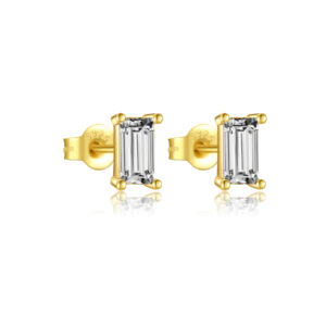 925 Silver Gold Rectangle Prong-Set Multi-Color CZ Stud Earrings-MME195
