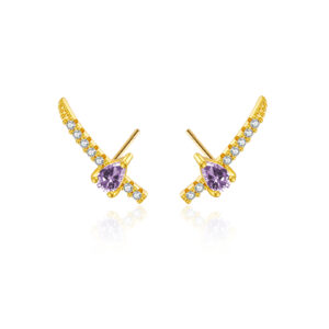 925 Silver Gold Pear-Shaped CZ Main Stone Knife Drop Stud Earrings-MME191