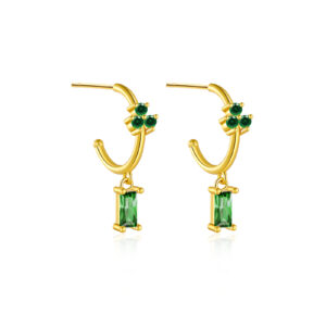 925 Silver Gold Multi-Color CZ Accented C-Shaped Drop Earrings-MME180