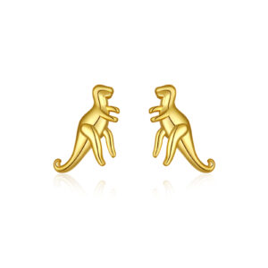 925 Silver Gold Polished T-Rex Stud Earrings-MME313