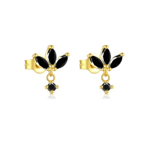 925 Silver Gold-Plated Marquise CZ Flower Stud Earrings with Round CZ Drop (Multiple Colors Available) -MME122