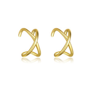925 Silver Gold-Plated Crisscross Ear Cuffs - 8.5mm Height, 7mm Width, 5.5mm Inner Diameter-MME092