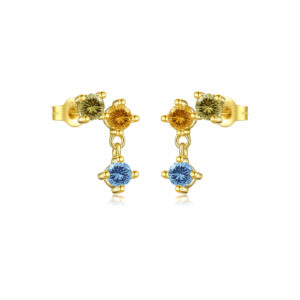 925 Silver Gold Pendant-Style Chain Color CZ Cluster Earrings-MME747